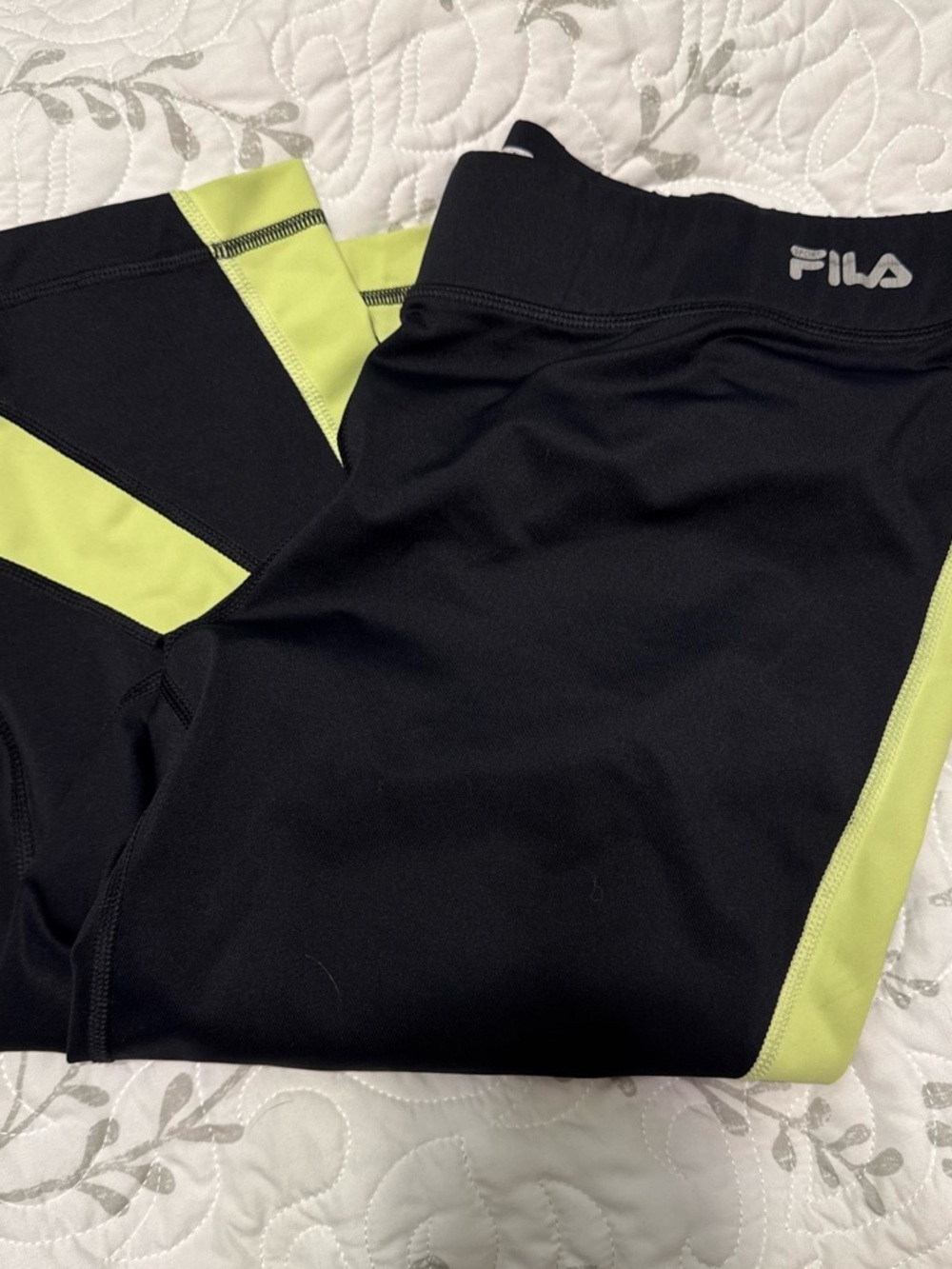 FILA Kids Black and Neon Lime Sport Leggings